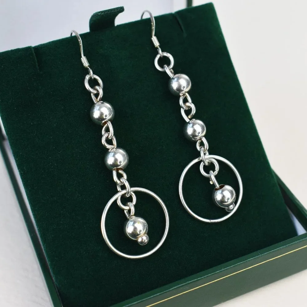 Long Korean aesthetic earrings, stylish silver earrings, alt kpop earrings